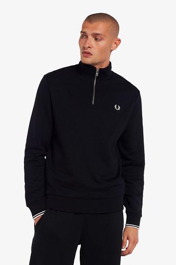 Black Fred Perry Half Zip Men's Sweatshirts | PH 1583LISH